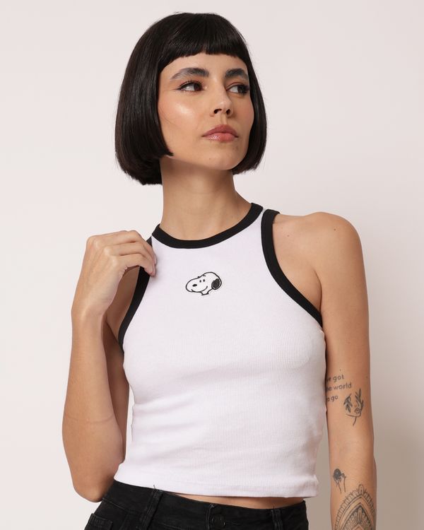 Regata Cropped Feminina Peanuts Snoopy Branca P