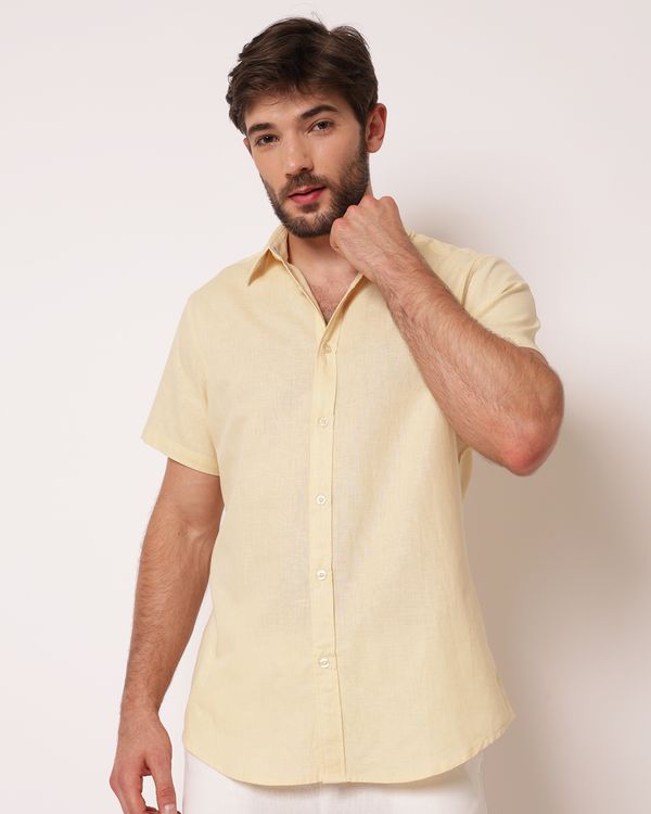 Camisa Masculina Algodão com Linho Amarela M