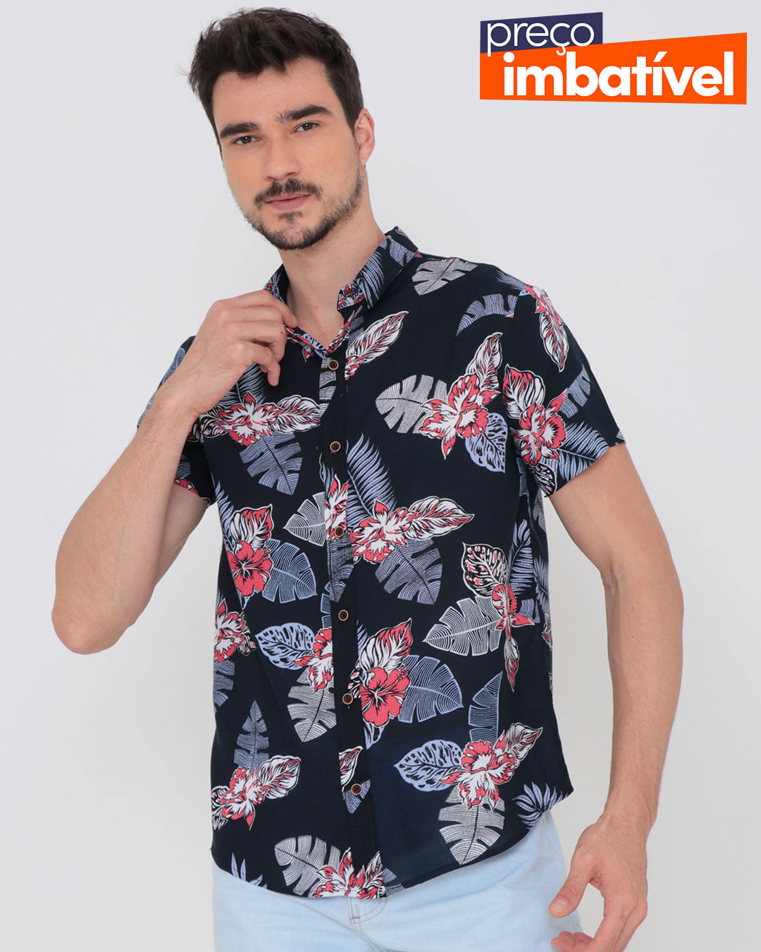 Camisa-Masculina-Estampa-Floral-Azul-Marinho