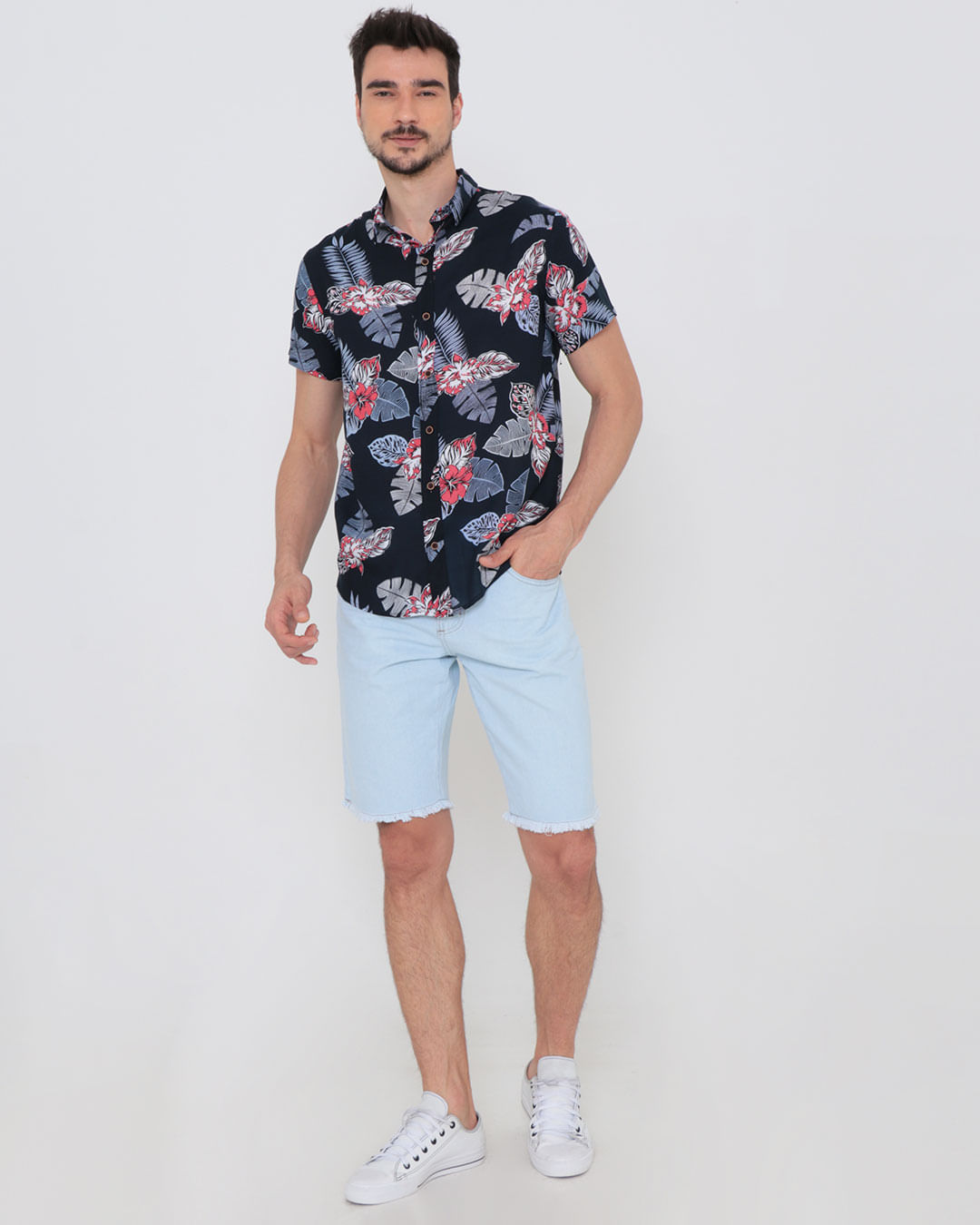 Camisa-Masculina-Estampa-Floral-Azul-Marinho