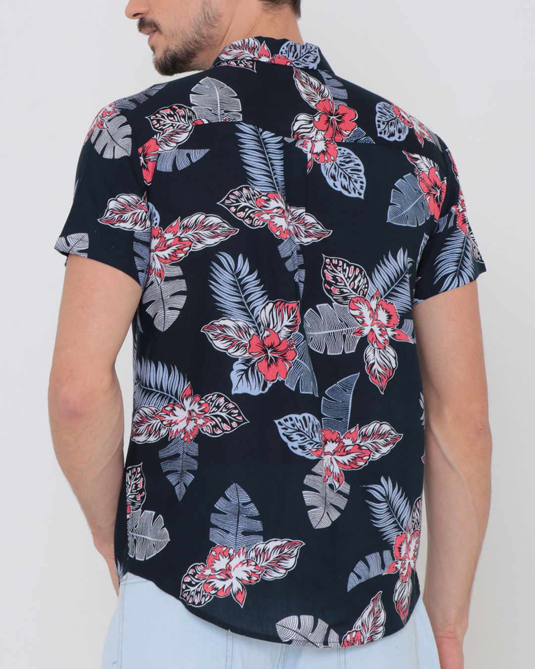 Camisa-Masculina-Estampa-Floral-Azul-Marinho