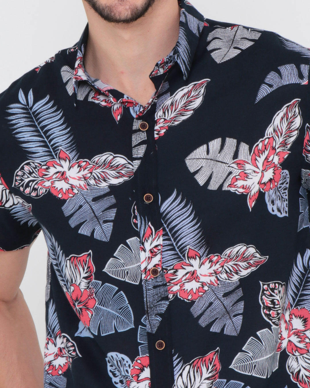 Camisa-Masculina-Estampa-Floral-Azul-Marinho