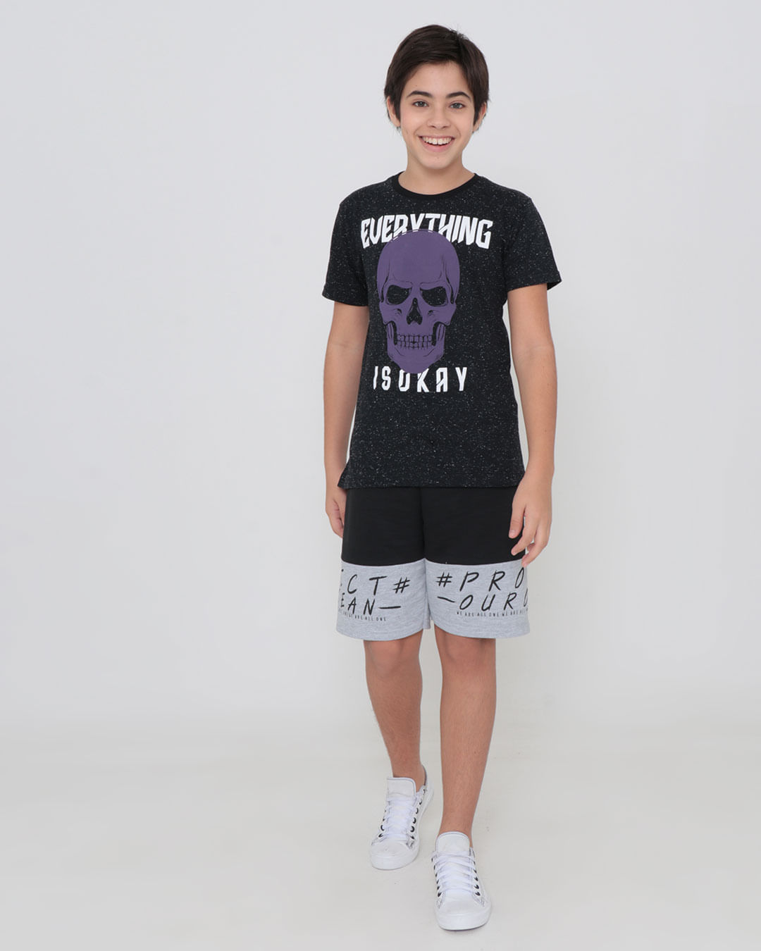Camiseta-Juvenil-Manga-Curta-Estampa-Caveira-Preta