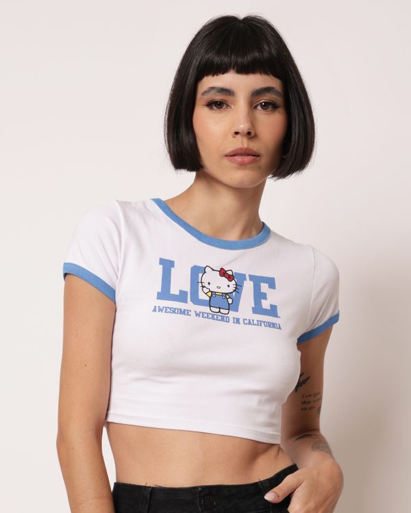 Camiseta Cropped Feminina Estampa Hello Kitty Branca M