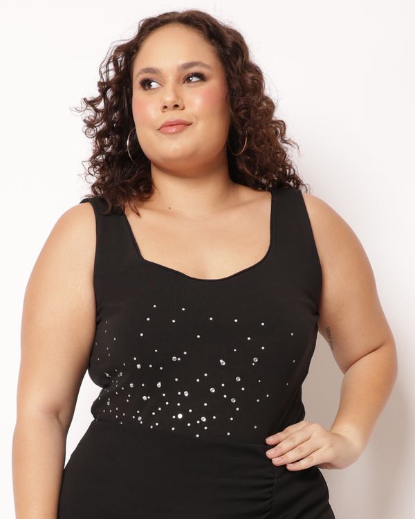 Regata Plus Size Feminina com Strass Preto G2