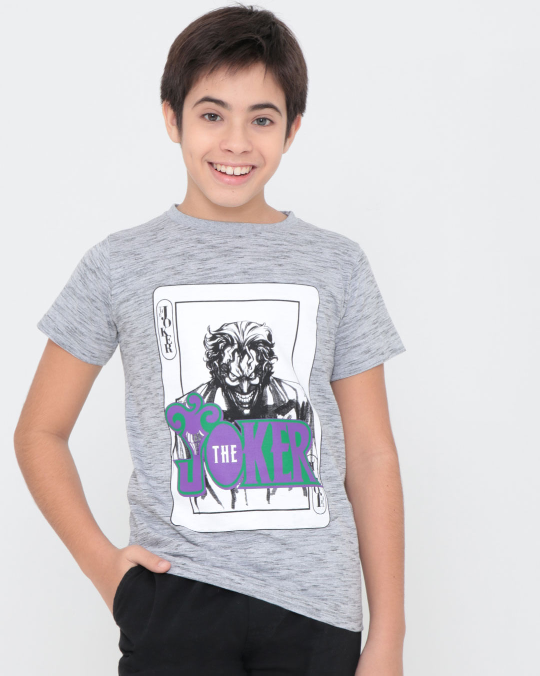 Camiseta-Juvenil-Manga-Curta-Coringa-Liga-da-Justica-Cinza