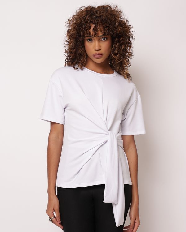 Blusa Feminina com Amarração Manga Curta Branca P