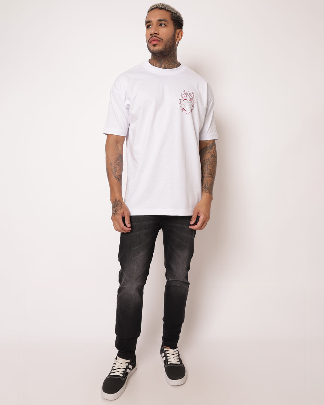 Camiseta Masculina Algodão Estampa Frente e Costas Branca-1764007431490