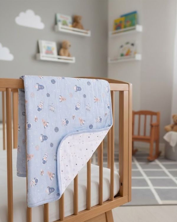 Edredom Berço Bebê Estampado Planetário 85cm x 130cm Azul UN