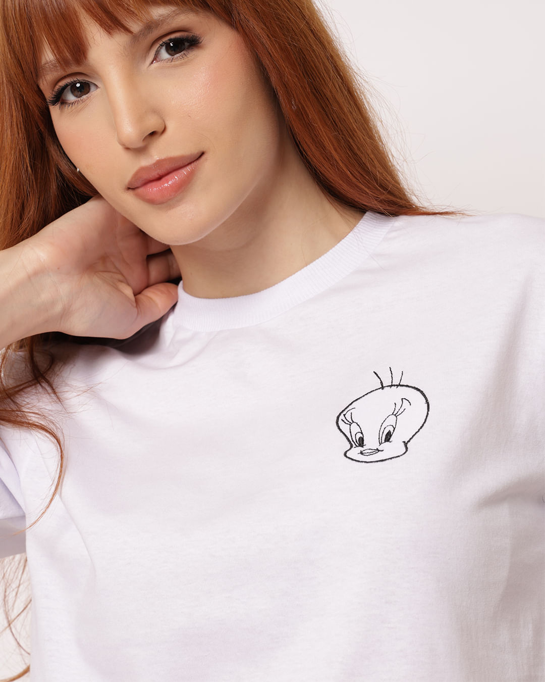 Camiseta Feminina Cropped Algodão Looney Tunes Piu Piu Branca-1764076571256