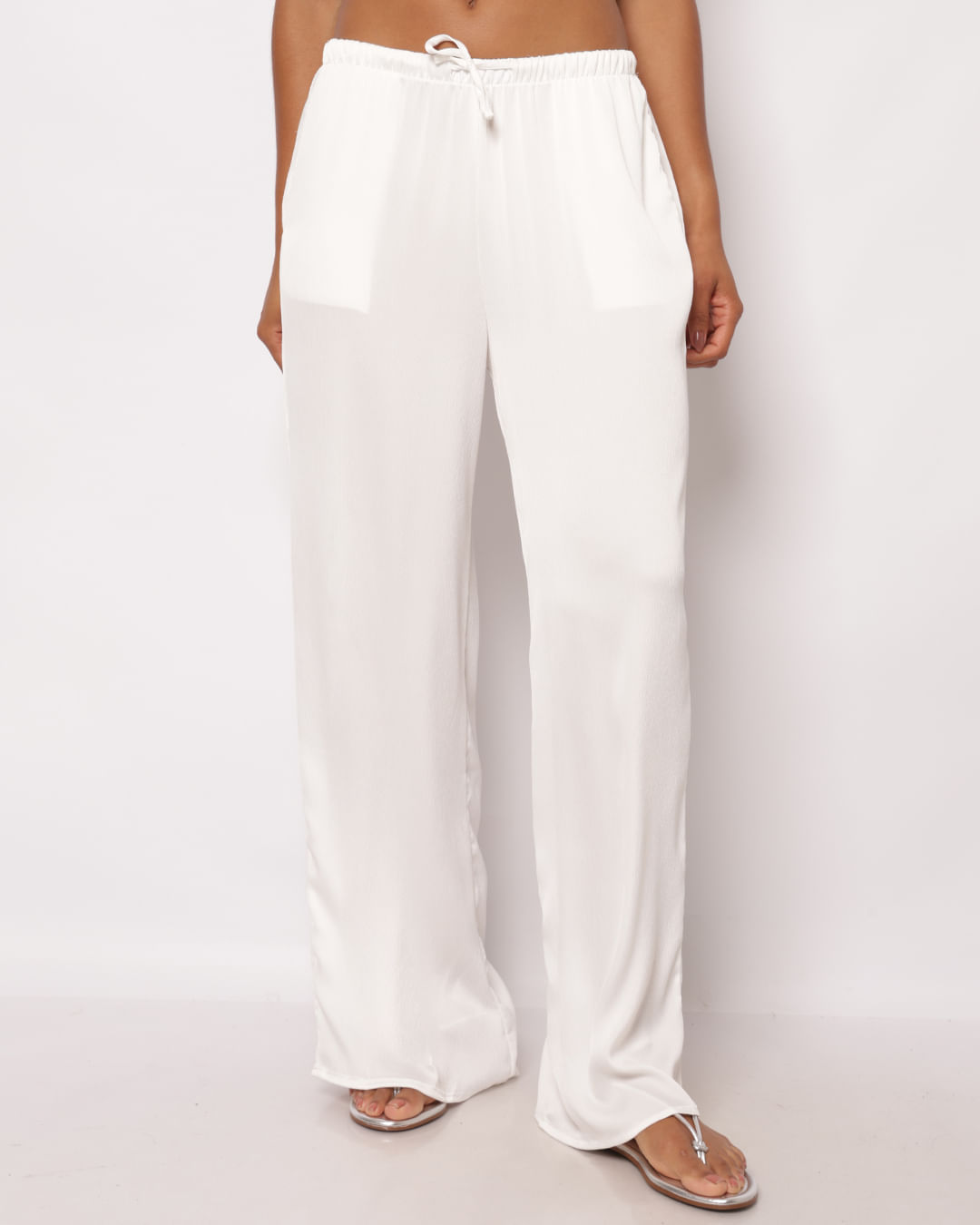 Calça Feminina Pantalona Berry & Co. Texturizada Off White-1764076661012