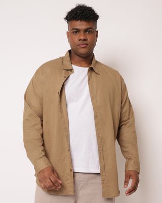 Camisa-Ml-Linho-Lisa-Marrom-Plus---Marrom