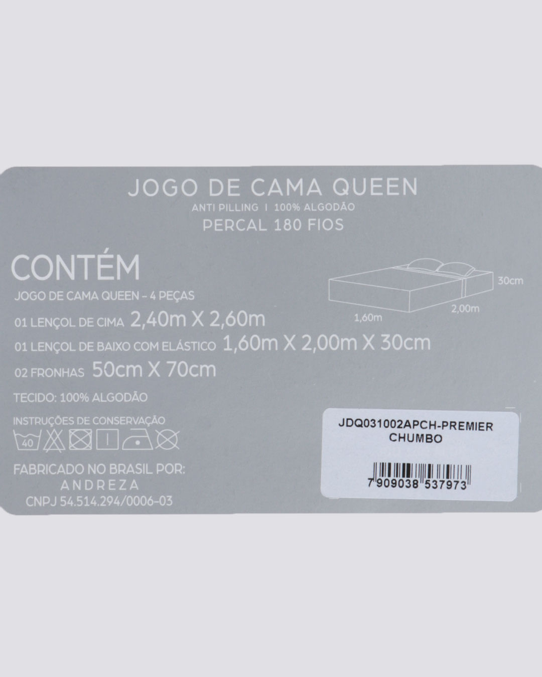 Jogo-de-Cama-Queen-Percal-180-Fios-Andreza-Liso-Cinza-Chumbo