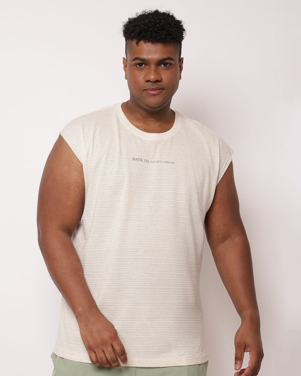 Regata Plus Size Masculina Algodão com Linho Texturizada Off White G1