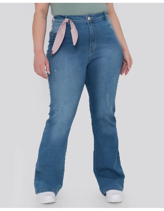 Calca-Jeans-Feminina-Plus-Size-Flare-Com-Lenco-Azul