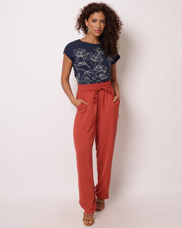 Calça Feminina Reta Berry & Co. com Cordão Terracota P