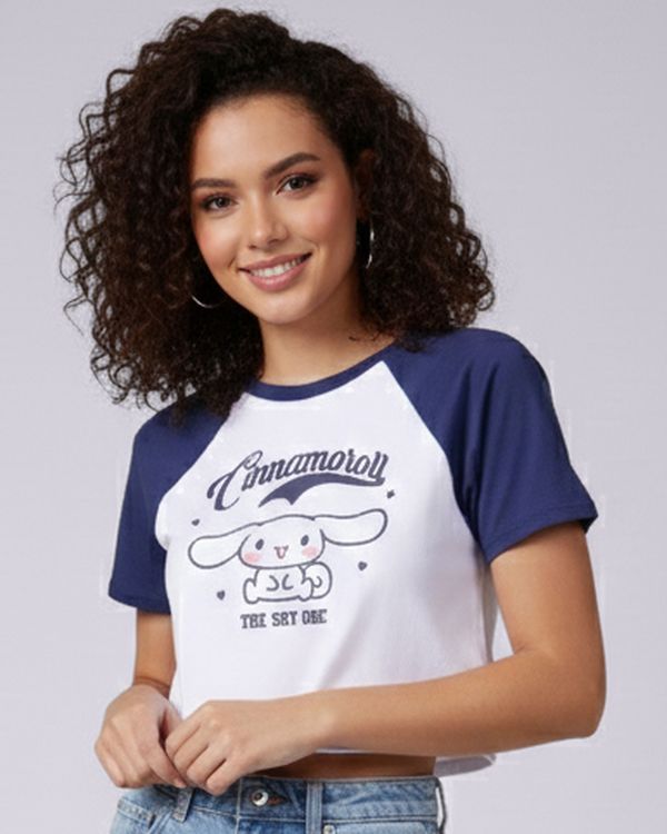 Camiseta Cropped Feminina Cinnamoroll Branca G