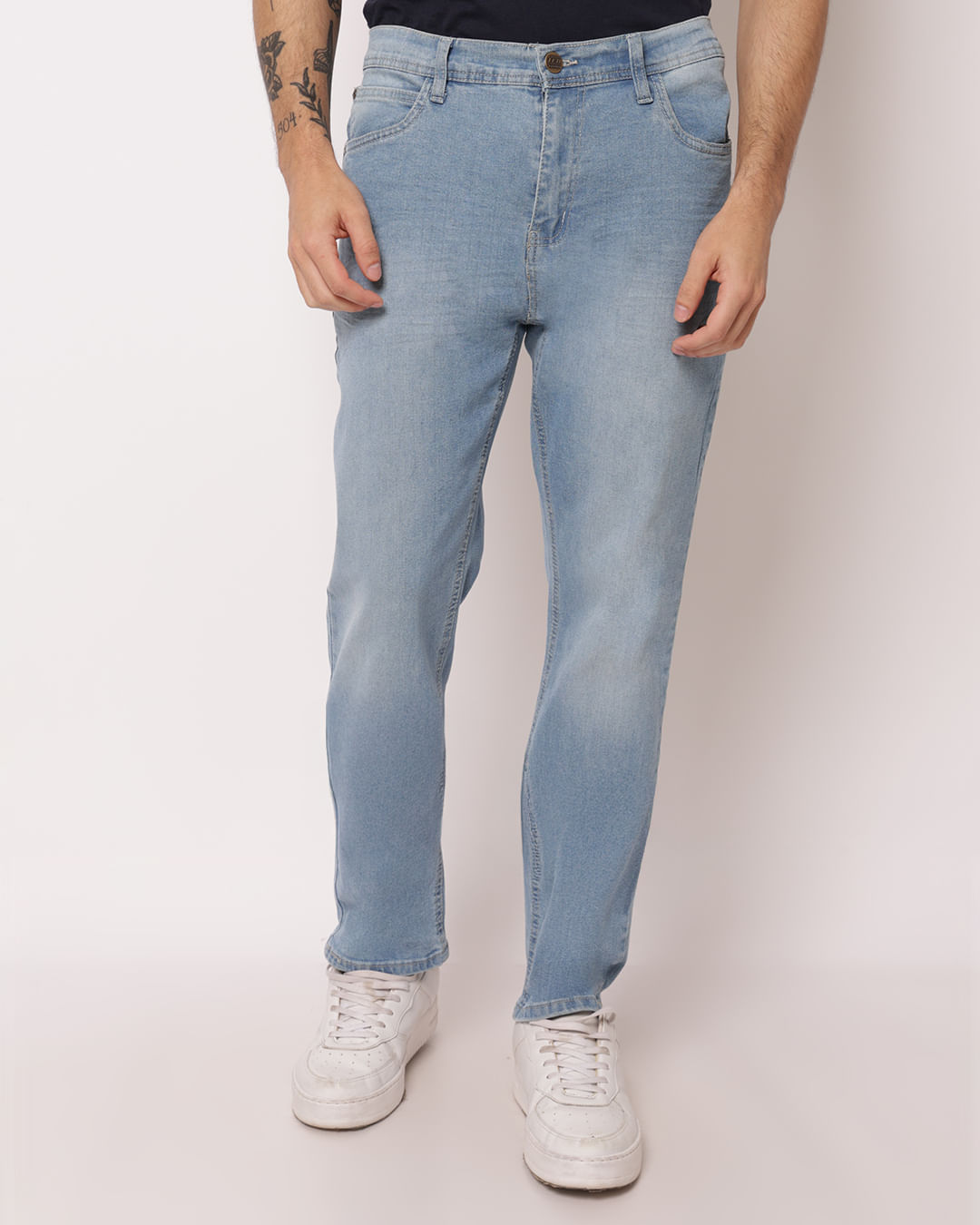 Calça Jeans Masculina Slim Estonada com Bolsos Azul -1764950460716