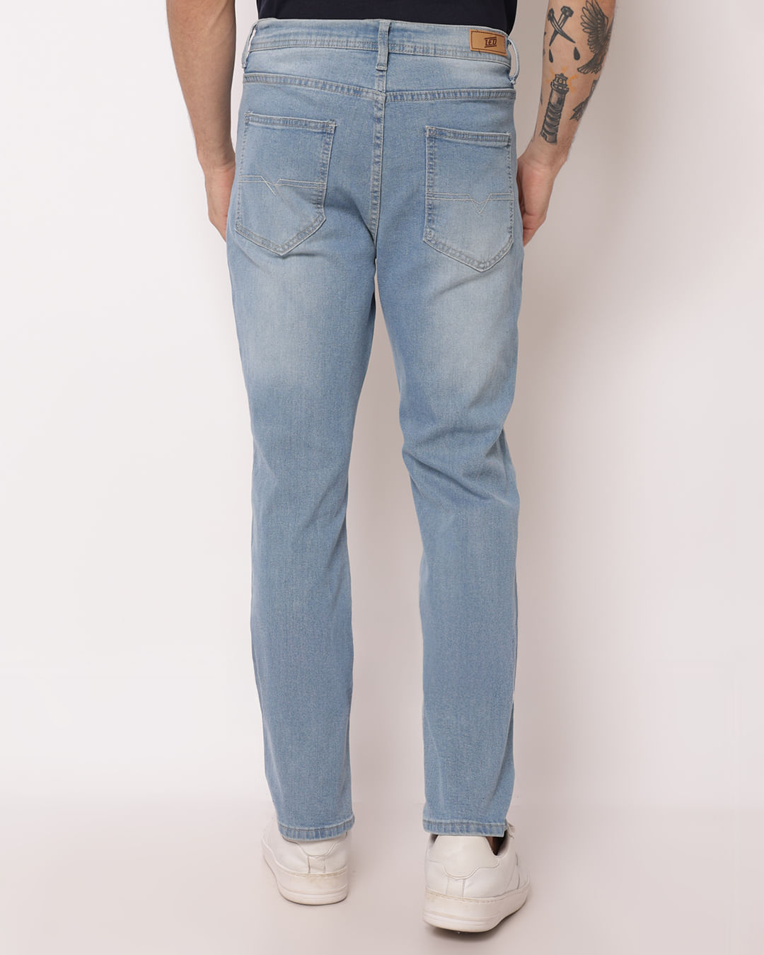 Calça Jeans Masculina Slim Estonada com Bolsos Azul -1764950464852