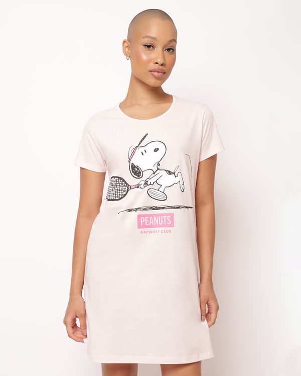Camisola Feminina Algodão Manga Curta Estampa Snoopy Rosa P