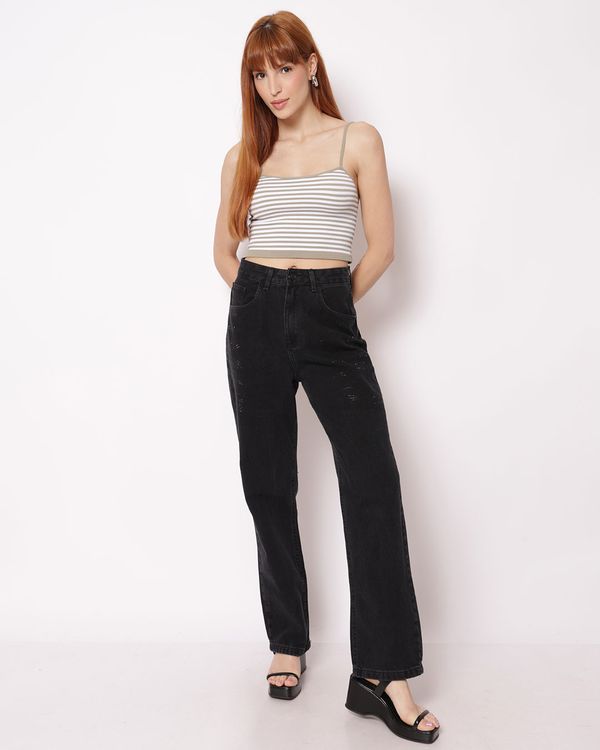 Calça Jeans Feminina com Aplicação Brilho Preta 42