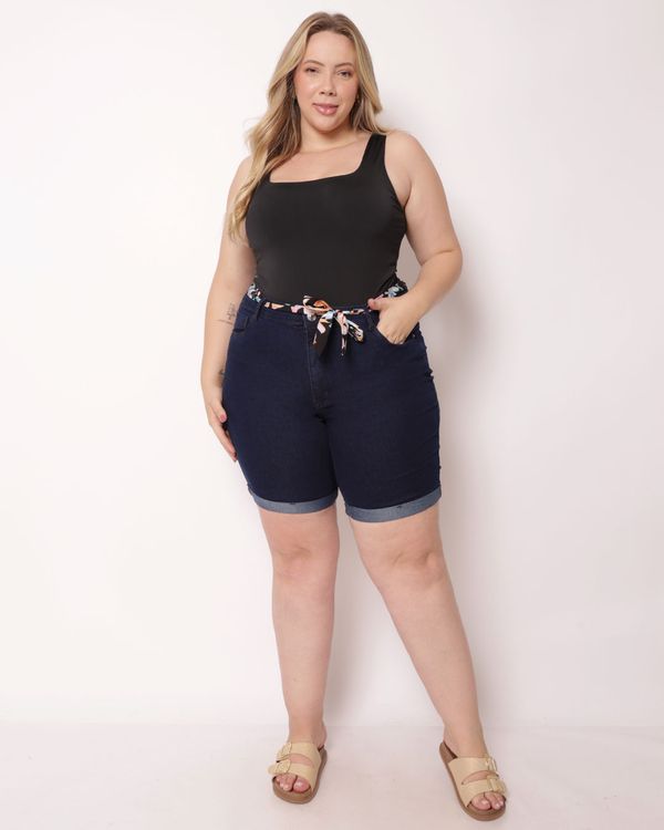 Body Plus Size Feminino Regata Liso Decote Quadrado Preto G3