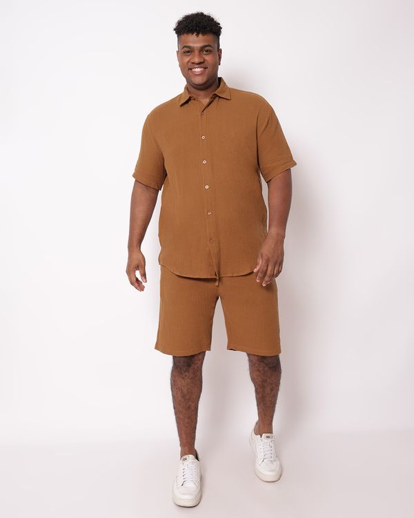 Bermuda Plus Size Masculina Reta Algodão Marrom G1