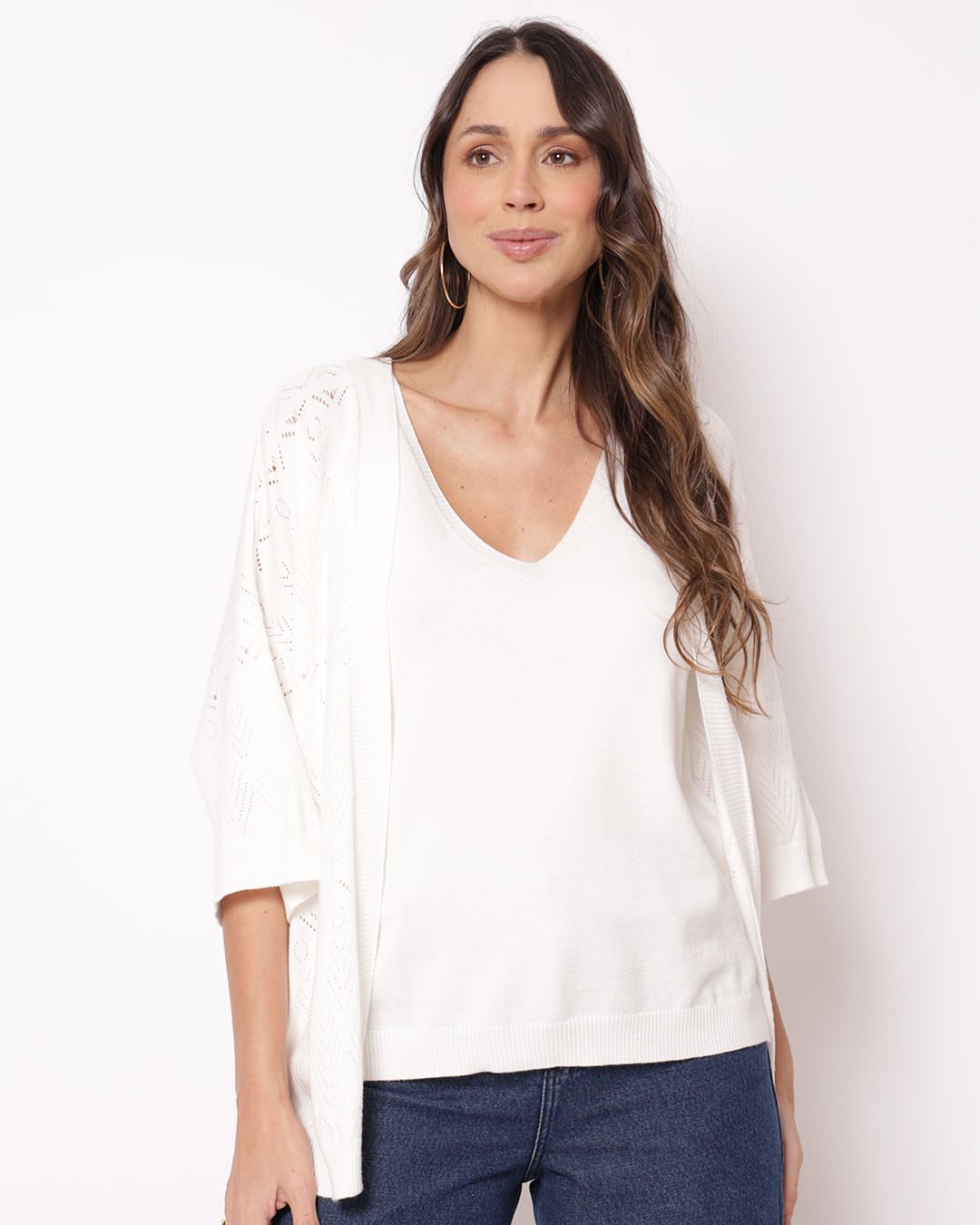 Cardigan Feminina Tricô Maquinetado Off White-1765819174228