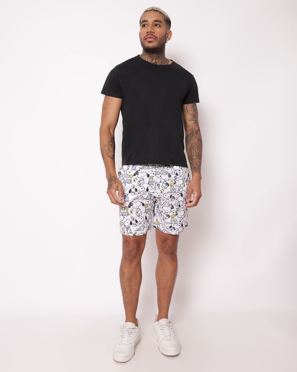 Bermuda Masculina Microfibra Estampada Snoopy Branca GG