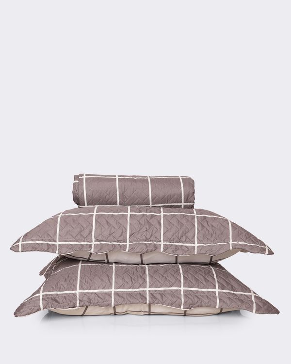 Kit Colcha Casal 3 Peças Plumagem Estampada Listrada Cinza UN