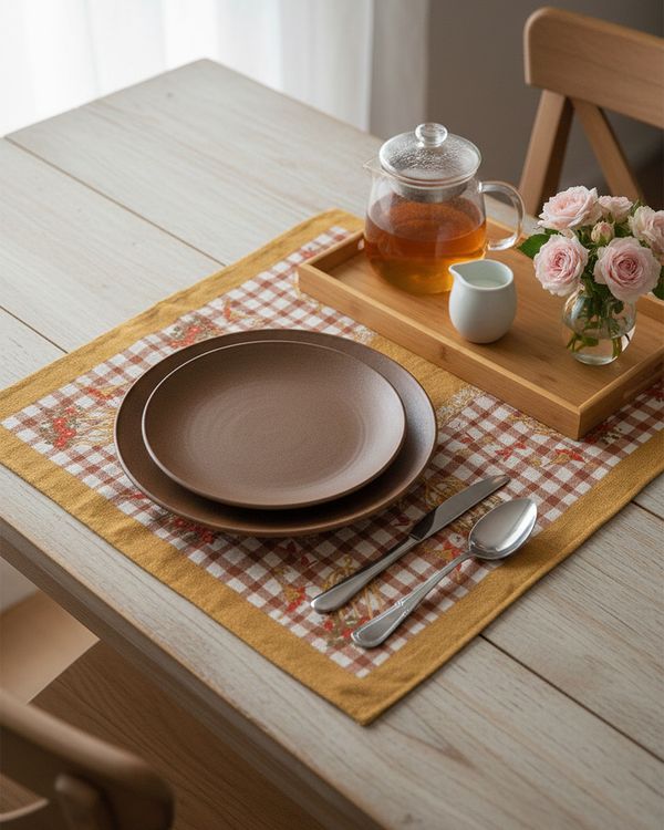 Toalha de Chá Linhão 60cm x 60cm Estampado Mostarda UN