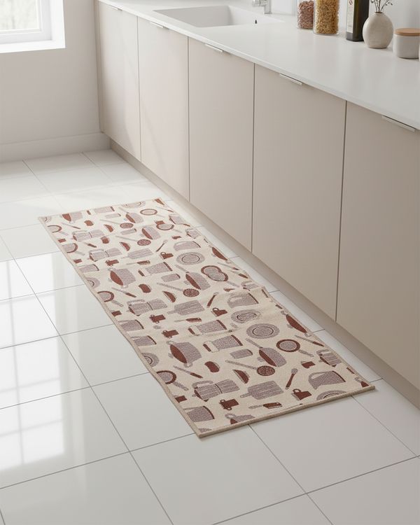 Passadeira de Cozinha Domani 50cm x 120cm Estampada Bege UN