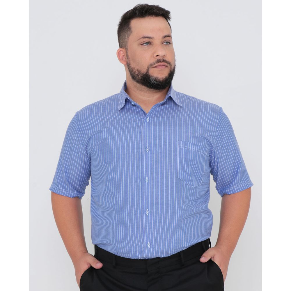 North Great equality Camisa Social Masculina Plus Size Listrada Azul | Lojas Torra - torratorra