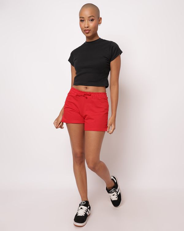 Short Feminino Curto Moletinho Com Bolsos Vermelho G