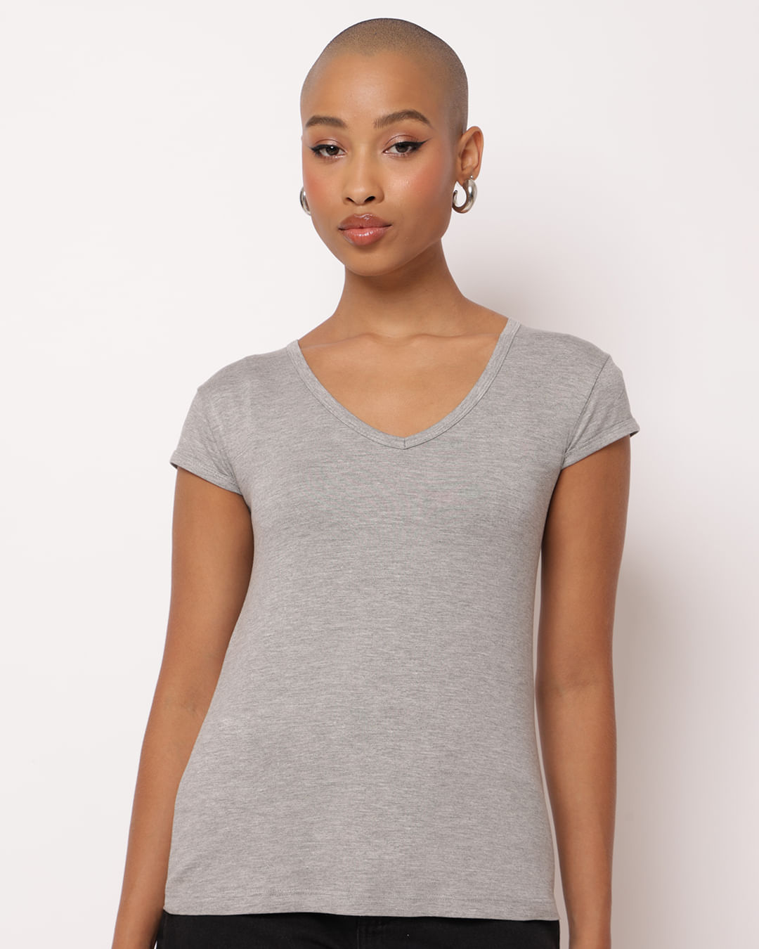 Blusa Feminina Básica Manga Curta Cinza-1767366072528