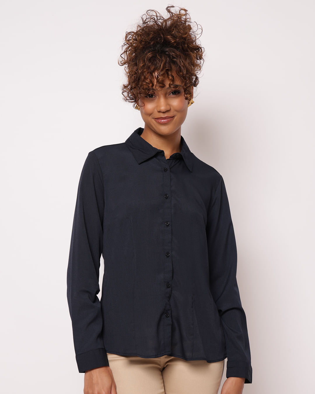 Camisa Feminina Social Berry & Co. Manga Longa Marinho-1767366430690