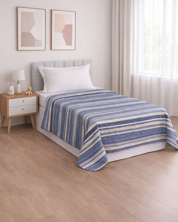 Colcha Solteiro Andreza Dupla Face 150cm x 240cm Listrada Azul UN