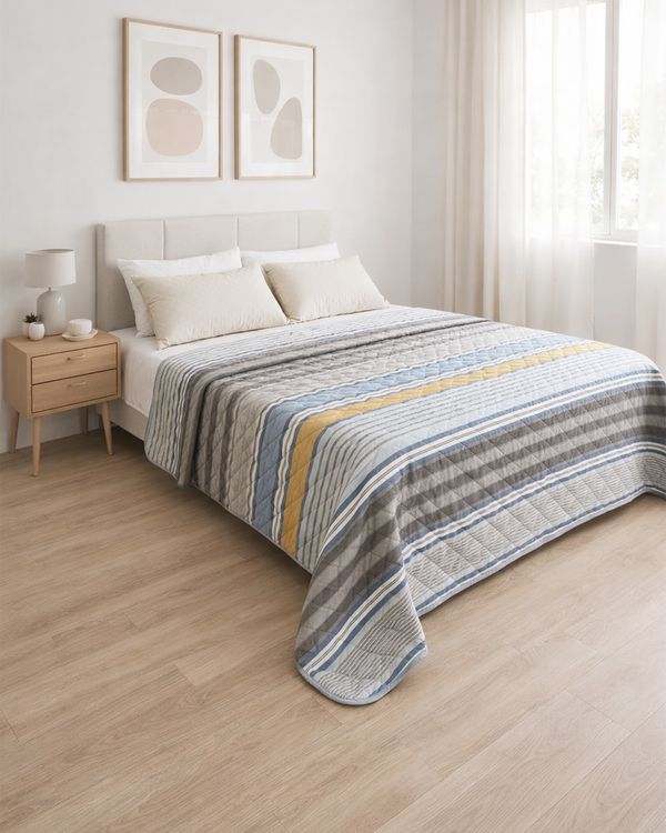 Colcha Casal Andreza 220cmx240cm Estampa Geométrica Azul UN