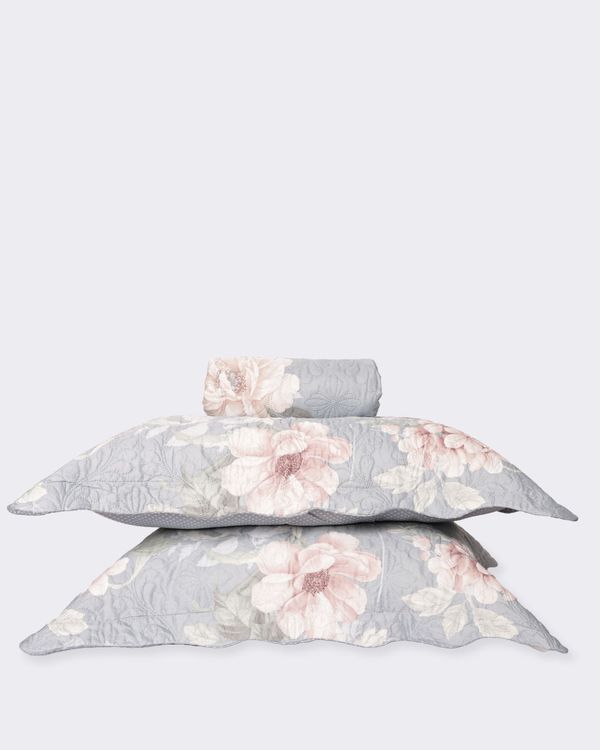 Kit Colcha Casal 3 Peças Plumagem Estampa Floral Azul UN