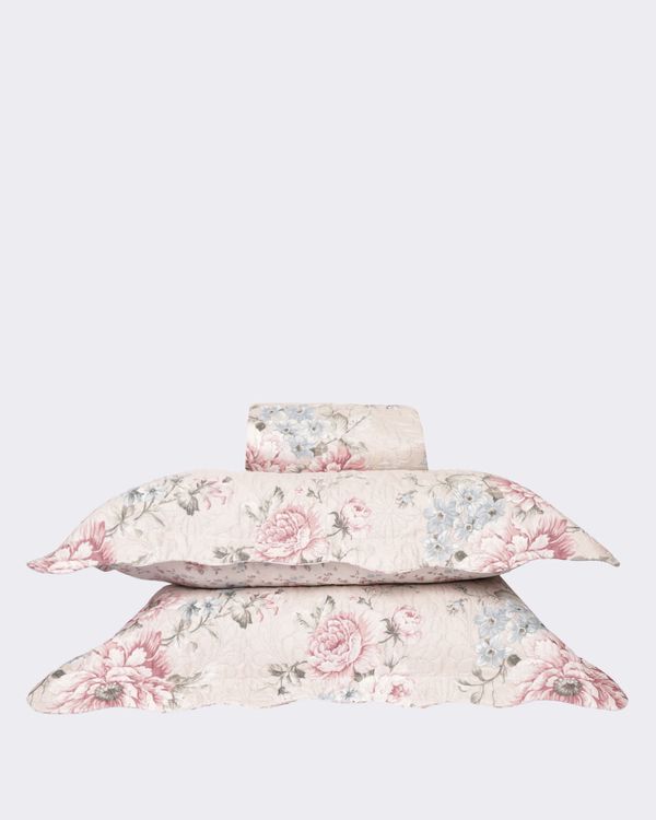 Kit Colcha Casal 3 Peças Plumagem Estampa Floral Rosa UN