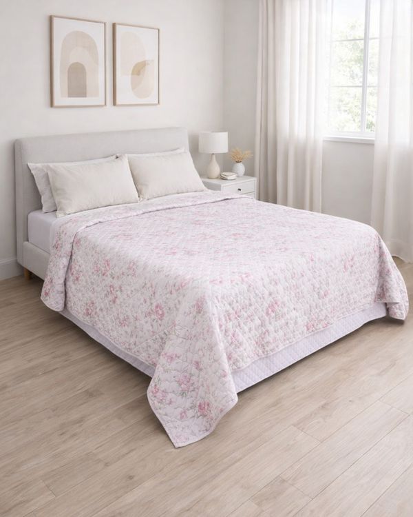 Colcha Casal Andreza 220cm x 240cm Estampa Floral Rosa UN