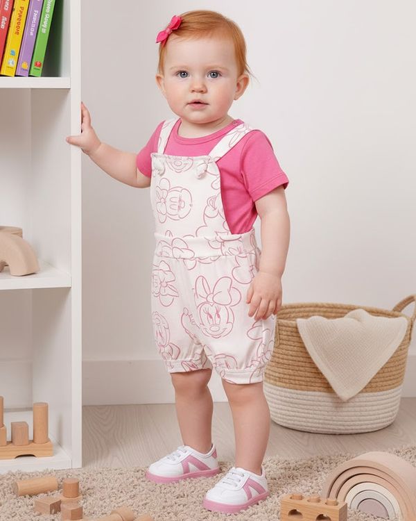 Conjunto Jardineira Bebê Disney Minnie Off White M