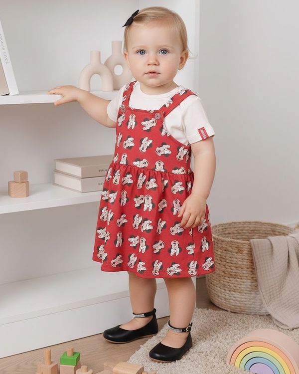 Conjunto Jardineira Bebê Curto Disney Minnie Off White M