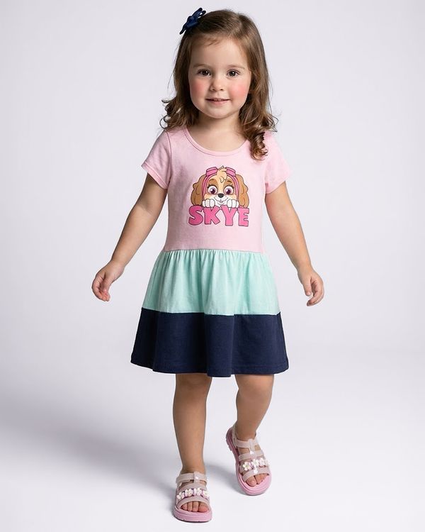 Vestido Bebê Curto Patrulha Canina Skye Rosa 3
