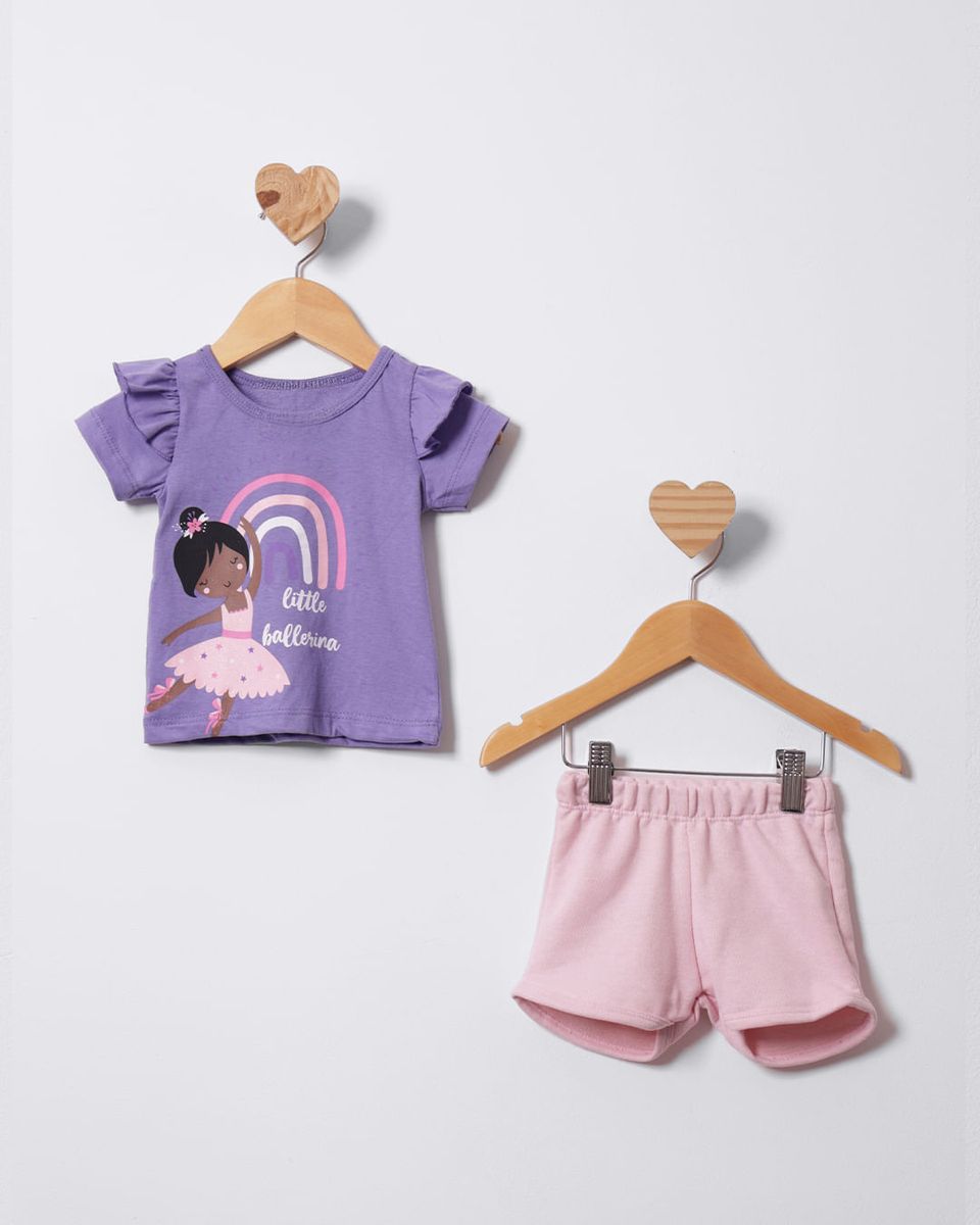 Conjunto Bebê Curto Estampa Bailarina Lilás