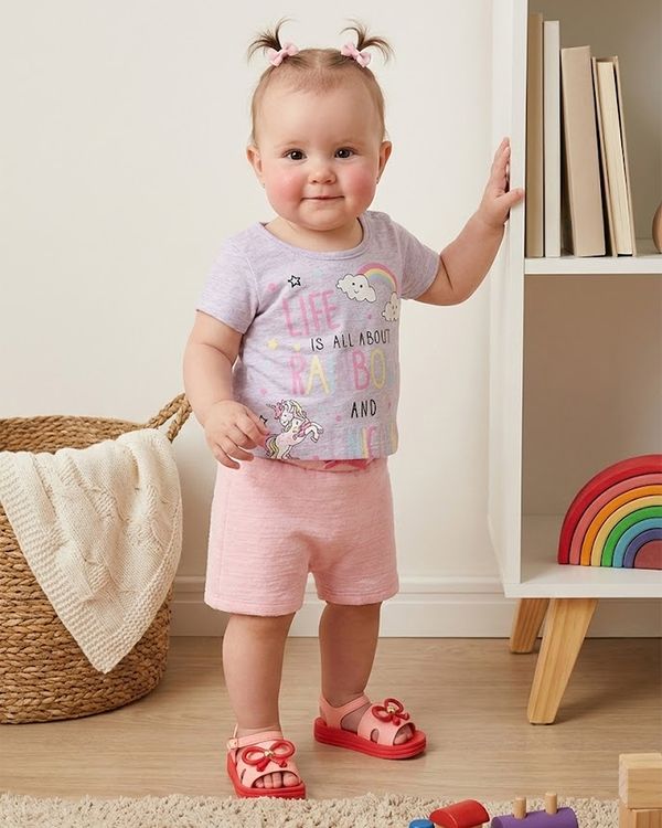 Conjunto Bebê Curto Estampa Unícórnio Nuvenzinhas Glitter Cinza G