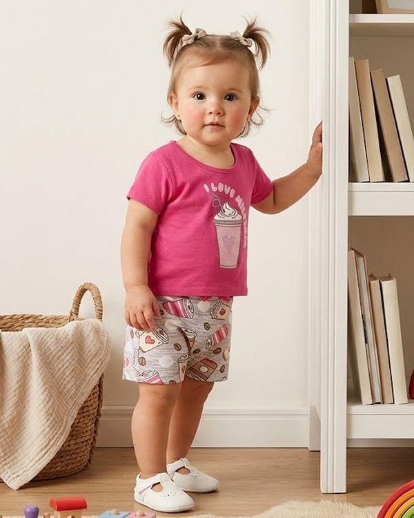 Conjunto Bebê Curto Estampa Milk Shake Rosa G