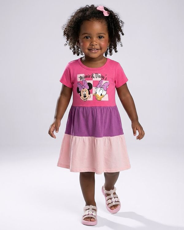 Vestido Bebê Curto Disney Estampa Minnie E Margarida Três Marias Rosa 1