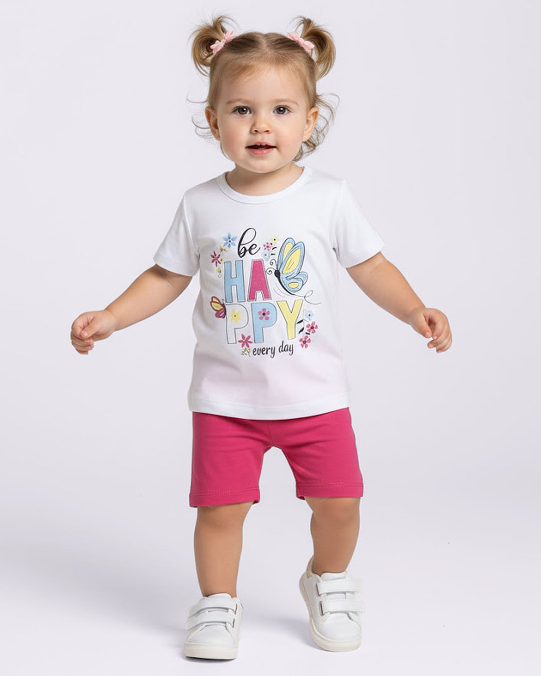 Conjunto Bebê Curto Estampa Happy Branco