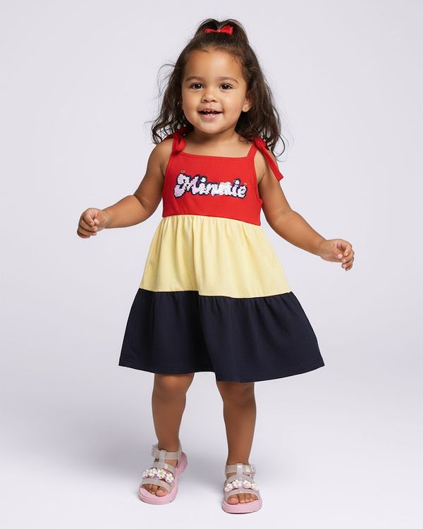 Vestido Bebê Curto Disney Minnie Paetê Reversível Vermelho 1